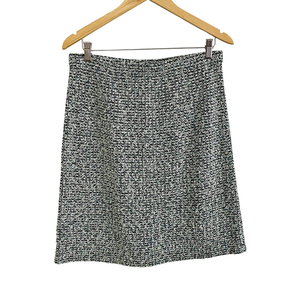 NWT St. John Black Mint Multi Knit Tweed Skirt Size M Metallic Luxury MSRP $695